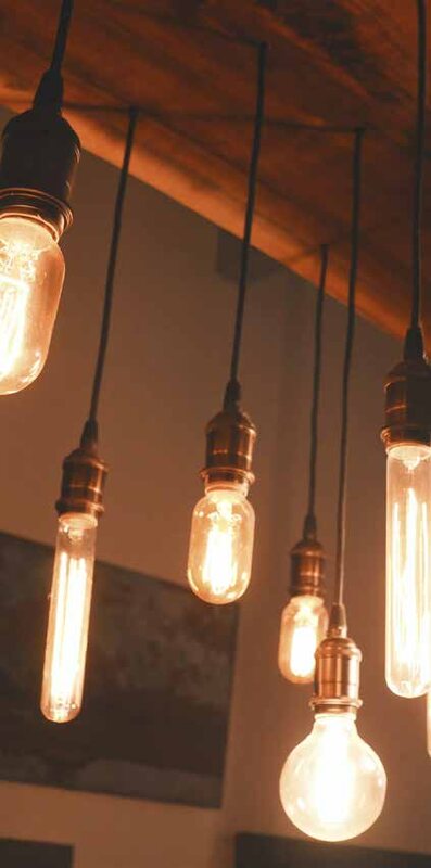 Edison bulbs hanging in a row